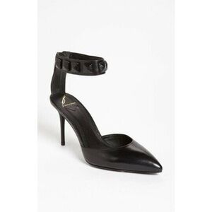 Brian Atwood Mercada Black Leather Ankle Strap Pump